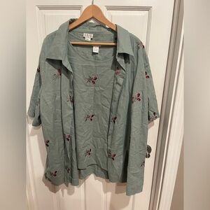 I.S.C. Linen Blend Mossy Green Embellished Sleeveless Tank and Blouse Combo 3X